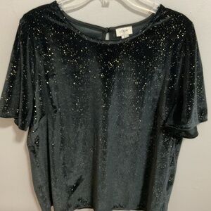 Women’s J. Crew SS Black Velvet Top with Gold Shimmer Detail,Large